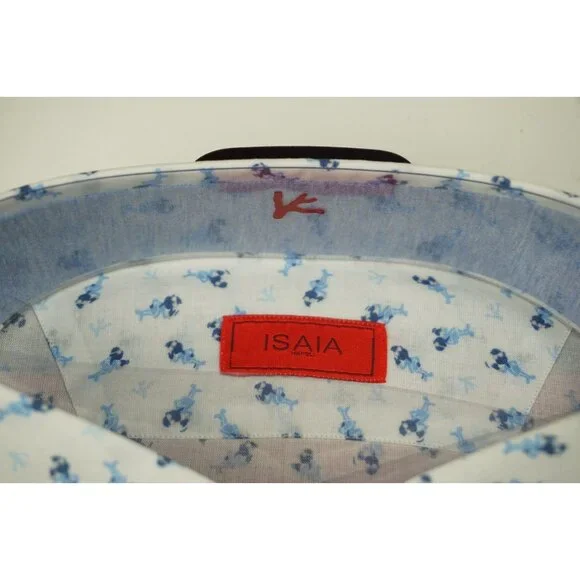 Isaia White Blue Man Coral Long Sleeve Cotton Dress Shirt Sz 15.5/39 BRAND NEW - Picture 3 of 6